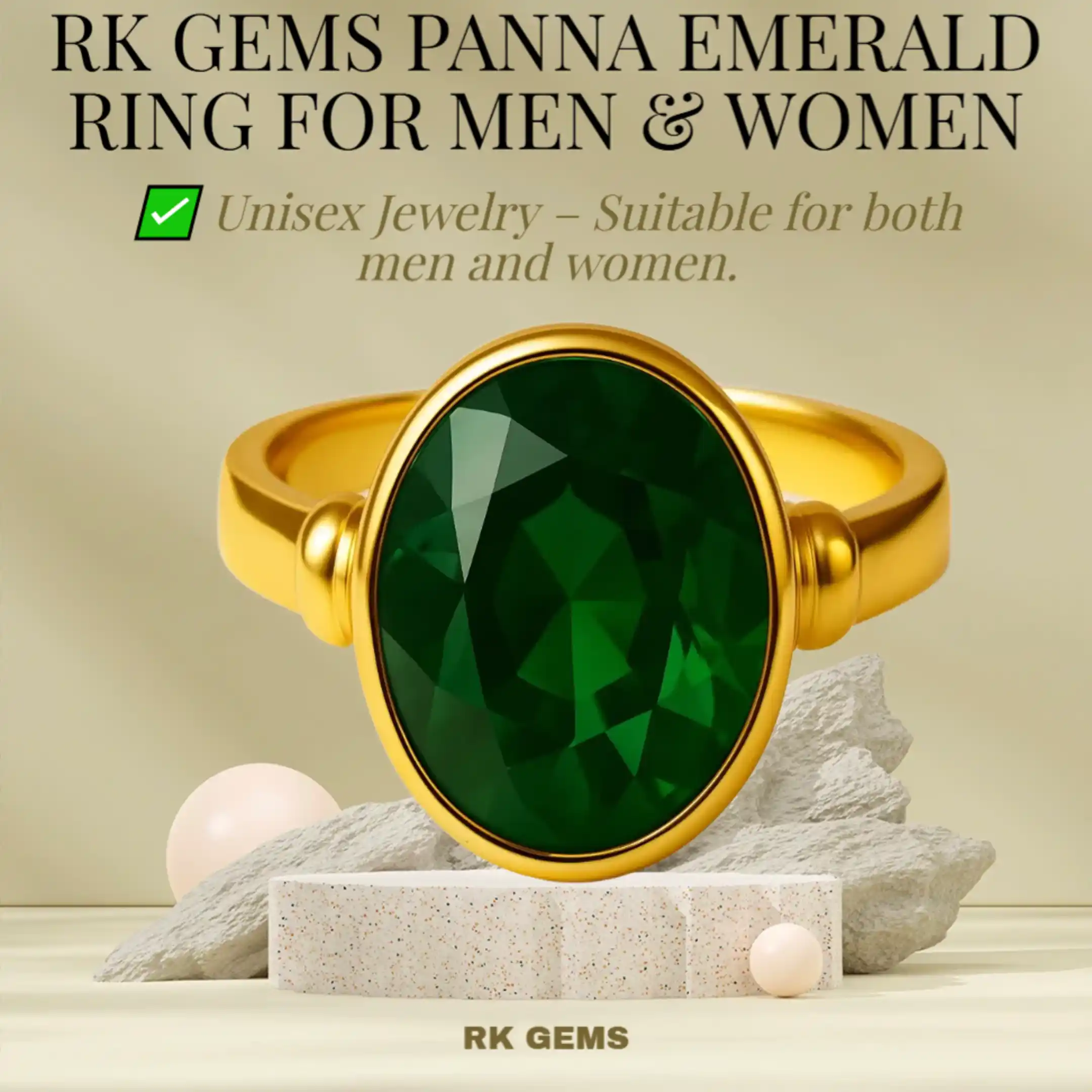 Premium quality Emerald gemstone (Panna) – Original, untreated & lab certified. Ideal for astrological benefits & stylish jewelry Ring.png